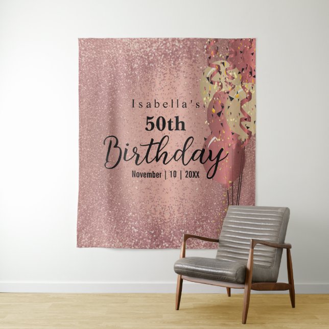 Tenture Anniversaire Paillettes Or Rose (En situation)