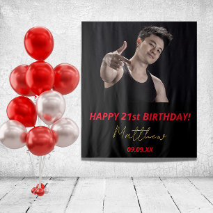 Tenture Anniversaire photo noir rouge or