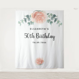 Tenture Anniversaire rose or rose floral eucalyptus blanc