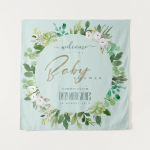 TENTURE AQUA BLEU FEUILLAGE AQUELLE BABY SHOWER BIENVENUE