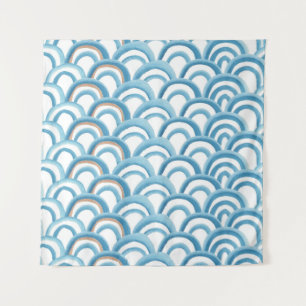 Tenture Aquarelle à vague bleue, peinture transparente.