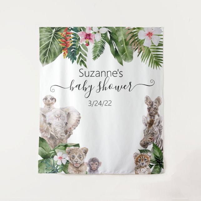 Tenture Aquarelle Animaux de la Jungle Tropicale pour Bébé (Devant)