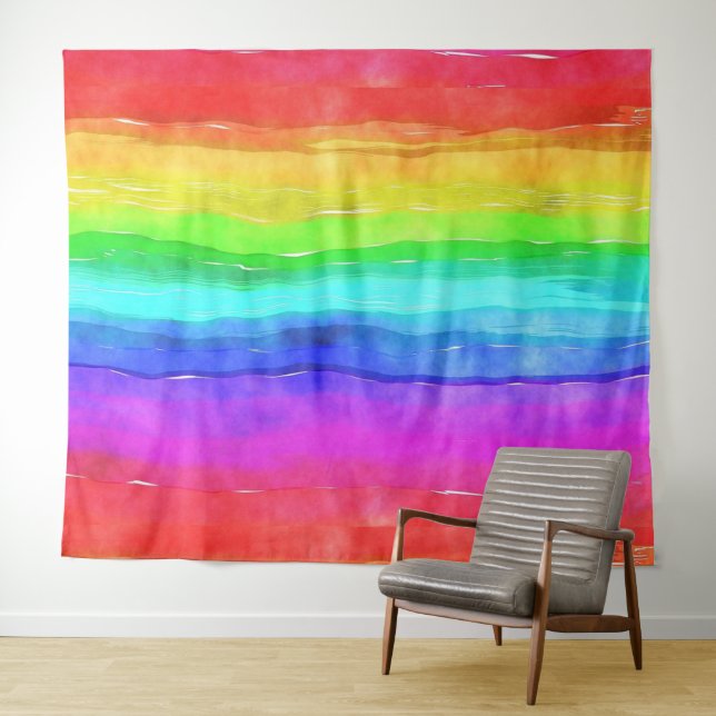 Tenture Aquarelle arc-en-ciel LGBT Pride bannière Tapisser (En situation (horizontale))