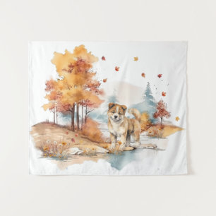Tenture Aquarelle Automne Chien Design - Akita