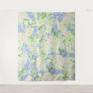 Tenture Aquarelle Bleu et Blanc Hydrangea Crest