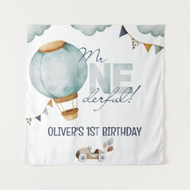 Tenture Aquarelle Bleu Hot Air Balloon M. ONEderful Boy