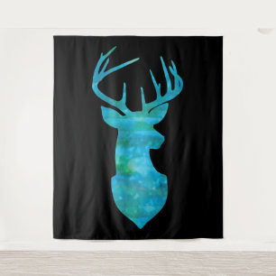 Tenture Aquarelle bleue Cerf Silhouette