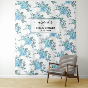 Tenture Aquarelle bleue fleurs florales douche nuptiale fl