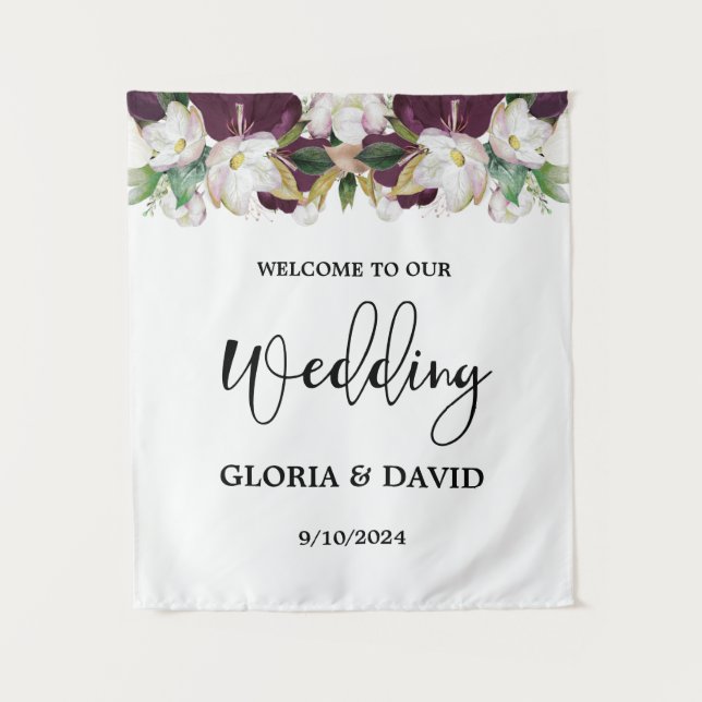 Tenture Aquarelle Bourgogne Mariage Floral (Devant)