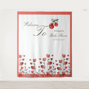 Tenture Aquarelle Coeur cerise florale sur le Baby shower