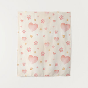 Tenture Aquarelle Coeurs et Empreintes de pattes Motif