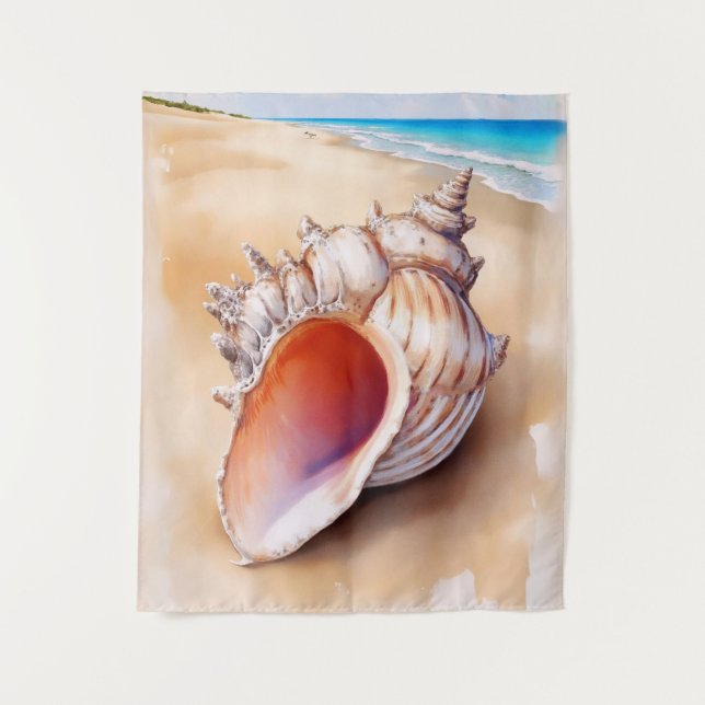 Tenture Aquarelle Conch Shell sur la plage (Devant)