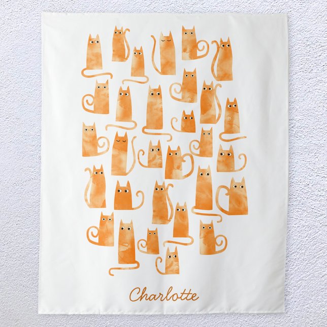 Tenture Aquarelle de chat orange personnalisée (Créateur téléchargé)