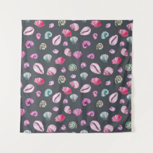 Tenture Aquarelle de coquillage : Motif bleu foncé