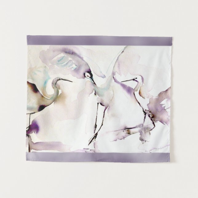 Tenture Aquarelle de "trois grues de danse" (Devant (Horizontal))