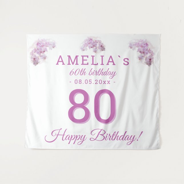 Tenture Aquarelle d'orchidée rose 80e anniversaire fond (Devant (Horizontal))