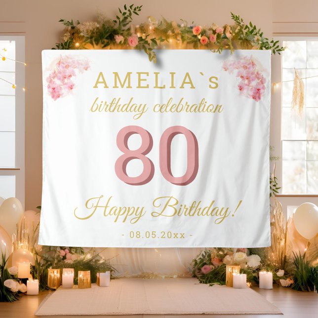 Tenture Aquarelle d'orchidée rose 80e anniversaire fond (Créateur téléchargé)