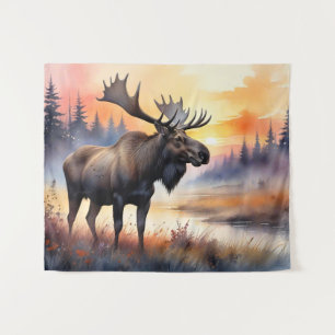 Tenture Aquarelle d'orignal au lever du soleil
