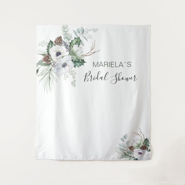 Tenture Aquarelle Élégante Hiver Anémones fleurs nuptiale (Devant)