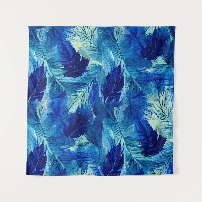 Tenture aquarelle esthétique Abstraite bleu marine feuilla (Devant)