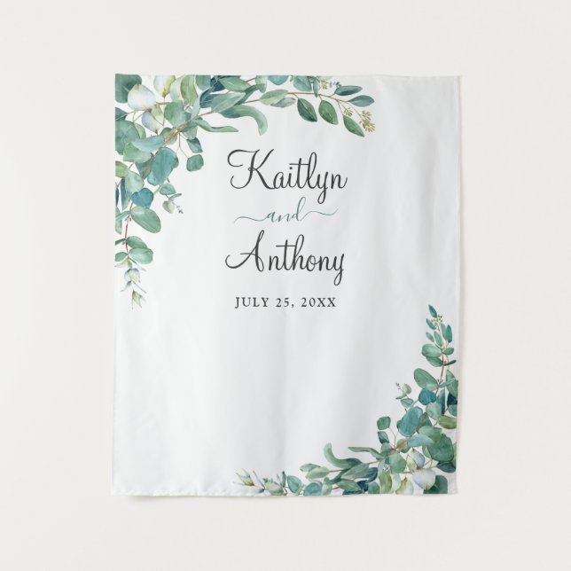 Tenture Aquarelle Eucalyptus Mariage Photo Booth (Devant)