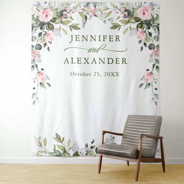 Tenture Aquarelle Eucalyptus Mariage Photo Booth fond (En situation)