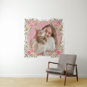 Tenture Aquarelle Fleur Rose & Empreinte de Patte Photo Pe