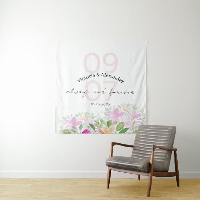 Tenture Aquarelle Fleur sauvage rose botanique (En situation)
