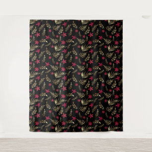 Tenture Aquarelle fleurs rouges tropicale exotique palmier