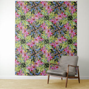 Tenture Aquarelle Florale motif jaune vert rose