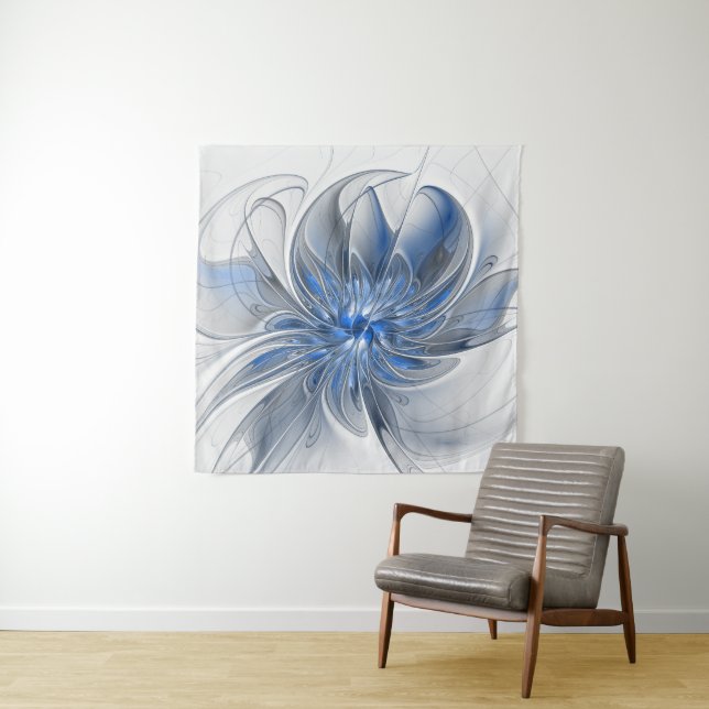 Tenture Aquarelle gris bleu Abstrait Fractal Art Flower (En situation)