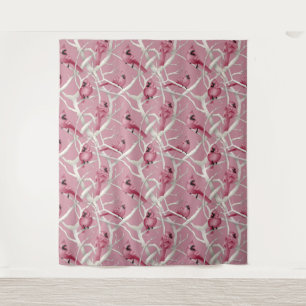 Tenture Aquarelle Gris Et Rose Cardinal Birds Motif