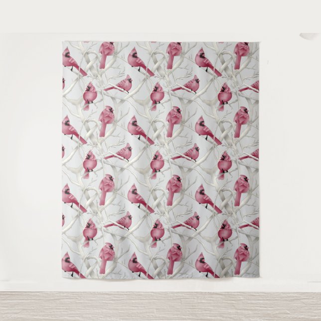 Tenture Aquarelle gris et rouge Motif Cardinal Birds (Devant)