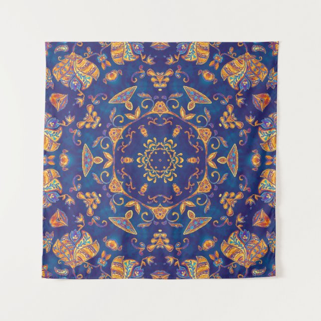 Tenture Aquarelle Kaleidoscope Mandala Oriental Design. (Devant)