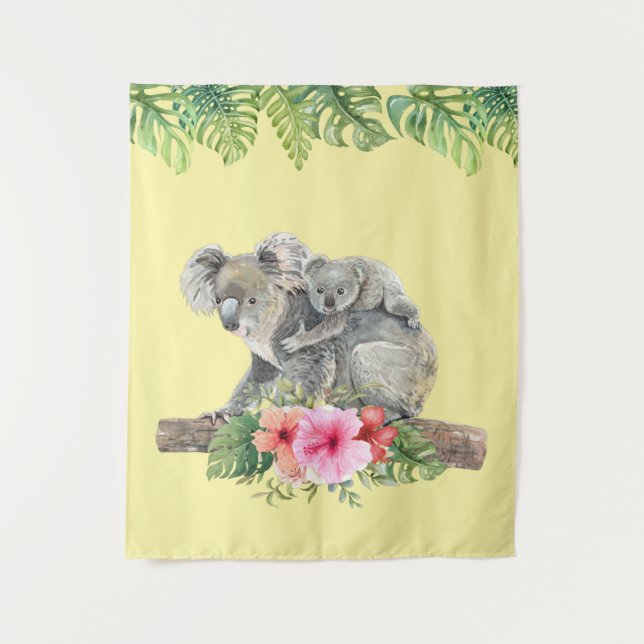Tenture Aquarelle Koala Oears mignonne maman & bébé (Devant)