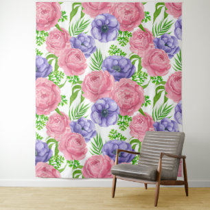 Tenture Aquarelle motif avec des fleurs de pivoine et d'an