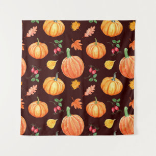 Tenture Aquarelle Motif Floral Citrouille d'automne