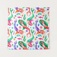 Aquarelle motif sans soudure avec sirènes, coquill