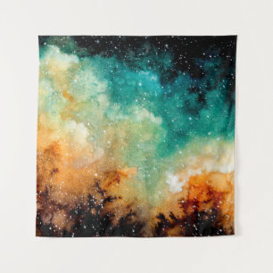 Tenture Aquarelle Nebula jaune vif, étoiles et noir