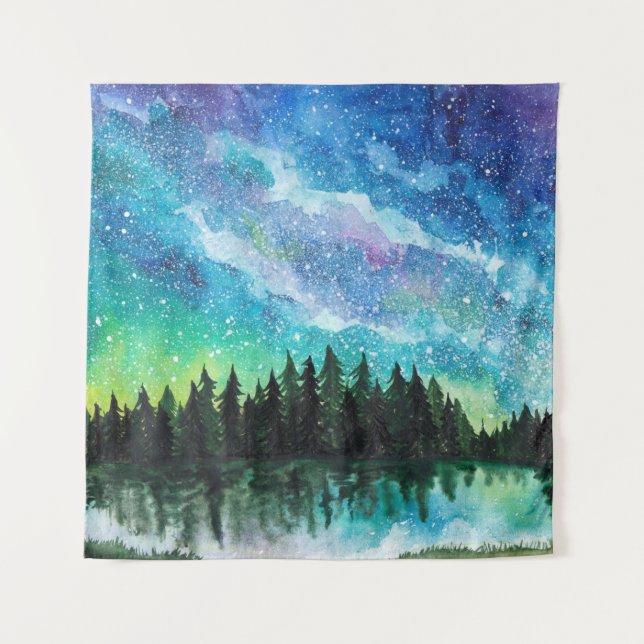 Tenture Aquarelle nuit paysage Voie Lactée (Devant)