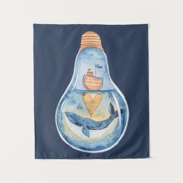 Tenture Aquarelle Océan scène dans Ampoule légère Bateau d (Devant)