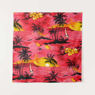 Tenture Aquarelle palmier silhouette et motif de plage
