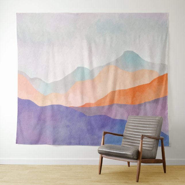 Tenture Aquarelle Pastel Montagnes Nature Paysage (En situation (horizontale))