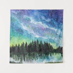 Tenture Aquarelle paysage nocturne, Voie Lactée