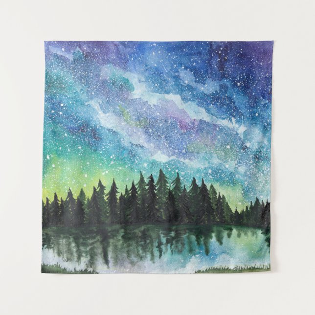 Tenture Aquarelle paysage nocturne, Voie Lactée (Devant)