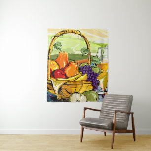Tenture Aquarelle Pique-nique Panier de fruits et Tapisser