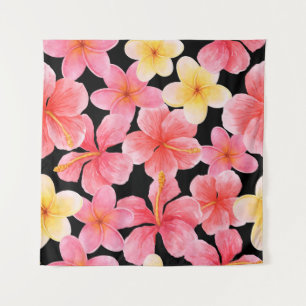 Tenture Aquarelle Plumeria Hibiscus Fleurs Motif