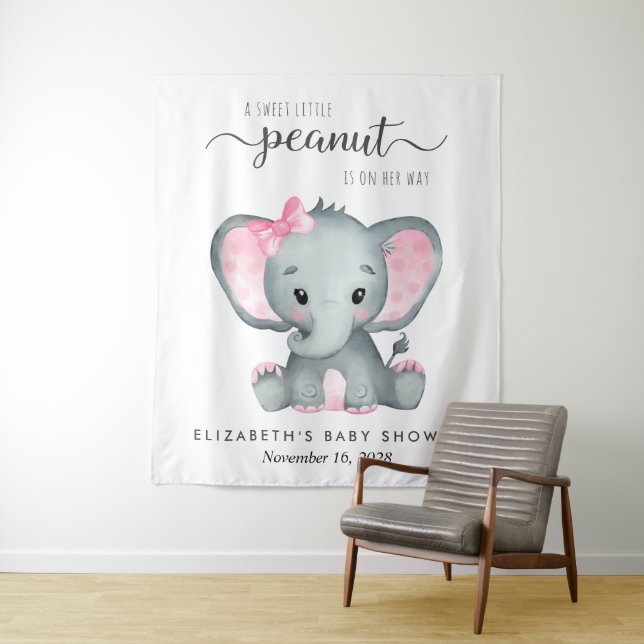 Tenture Aquarelle rose éléphant Bébé Fille Douche fond (En situation)