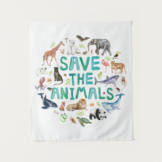 Tenture Aquarelle Sauvez les animaux (Devant)