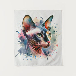 Tenture Aquarelle Sphynx Chat Portrait Artistique
